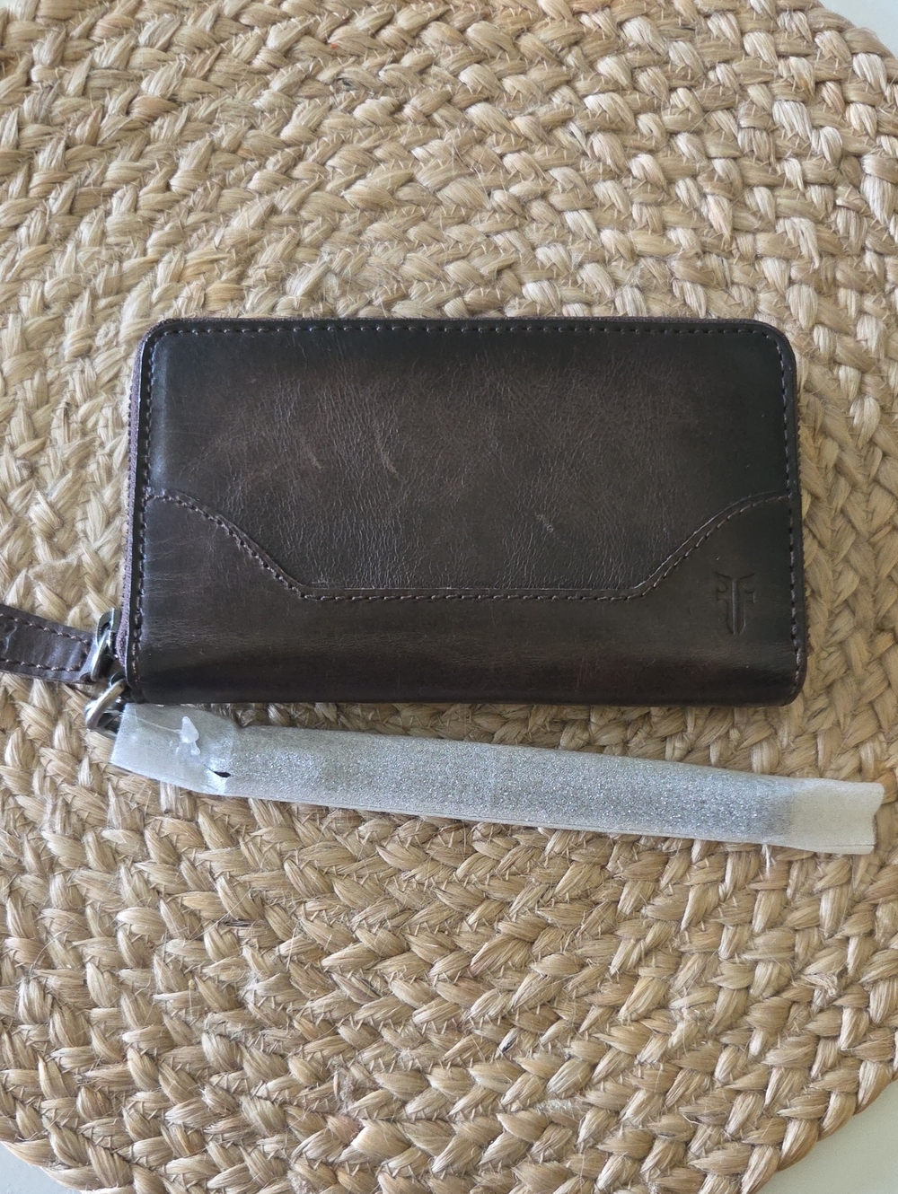 Brown Leather Zip Wallet - Compact Wristlet